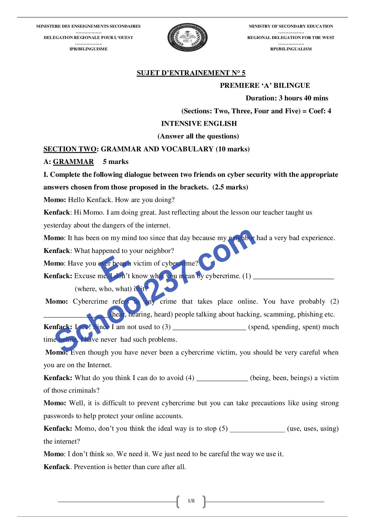 DRES-OUEST ÉPREUVE D'ANGLAIS PA4 N⁰5